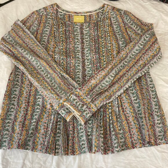 Anthropologie Maeve LS Blouse Gelise Pintuck Metal Buttons Peasant Prairie, Med. - Picture 2 of 14